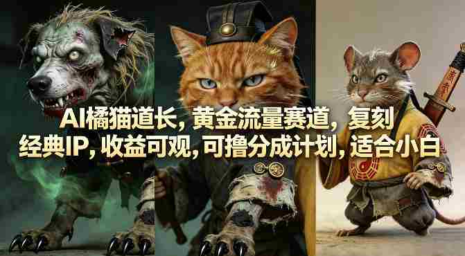 AI橘猫道长，黄金流量赛道，复刻经典IP，收益可观，可撸分成计划，适合小白