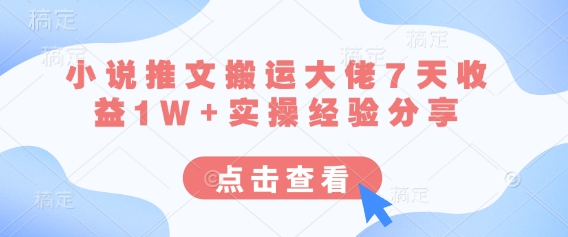 小说推文搬运大佬7天收益1W+实操经验分享-易度轻创站