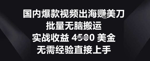 国内爆款视频出海挣美刀，批量无脑搬运，实战收益4.5k，无需经验直接上手-易度轻创站