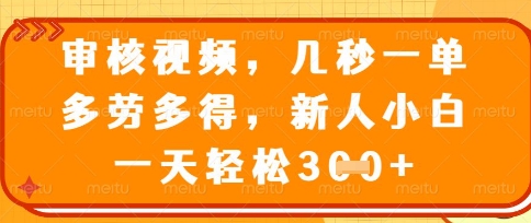 最新审核视频，几秒一单，多劳多得，新人小白一天轻松3张【揭秘】-易度轻创站