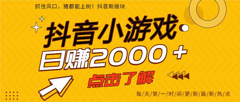 （14319期）抖音小游戏，最新风口项目，亲测单游戏2000+感兴趣点击了解。-易度轻创站